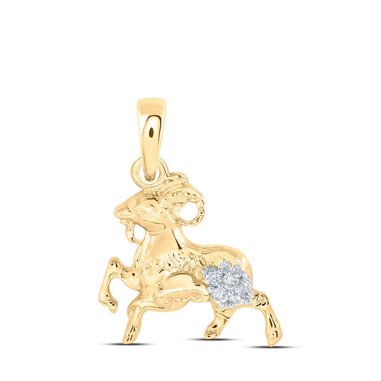 10K Yellow Gold Womens Round Diamond Zodiac Goat Pendant 1/20 Cttw