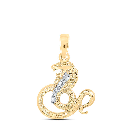 10K Yellow Gold Womens Round Diamond Zodiac Snake Pendant 1/12 Cttw