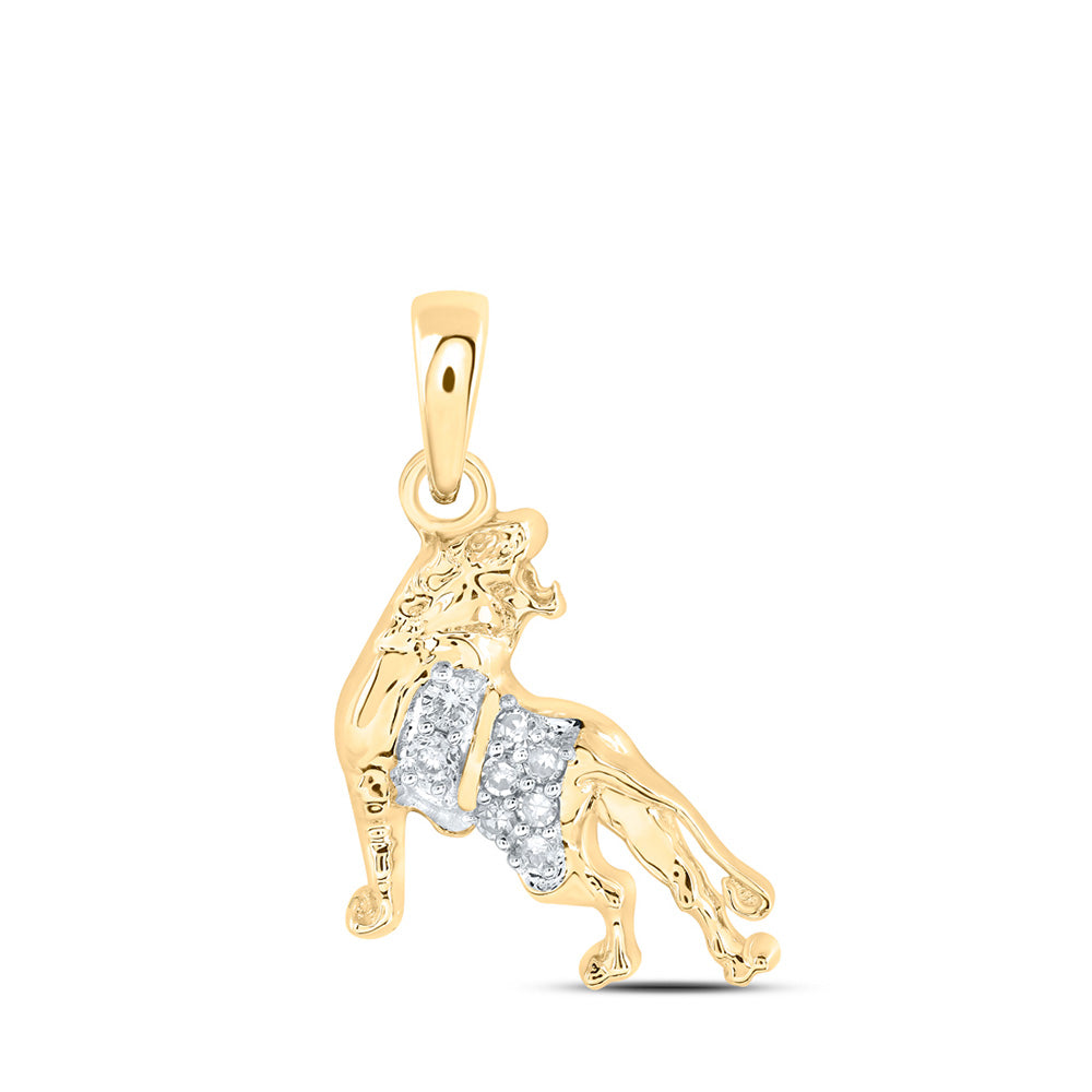 10K Yellow Gold Womens Round Diamond Lion Zodiac Pendant 1/12 Cttw