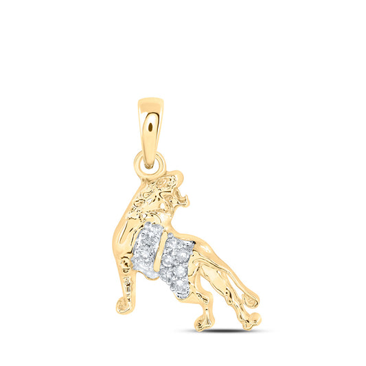 10K Yellow Gold Womens Round Diamond Lion Zodiac Pendant 1/12 Cttw