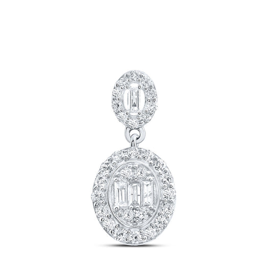 14K White Or Yellow Gold Womens Baguette Diamond Oval Pendant