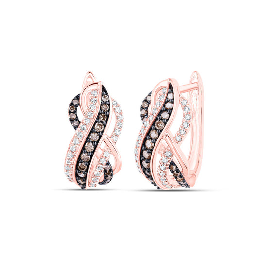 10K Rose Gold Womens Round Brown Diamond Hoop Earrings 1/2 Cttw