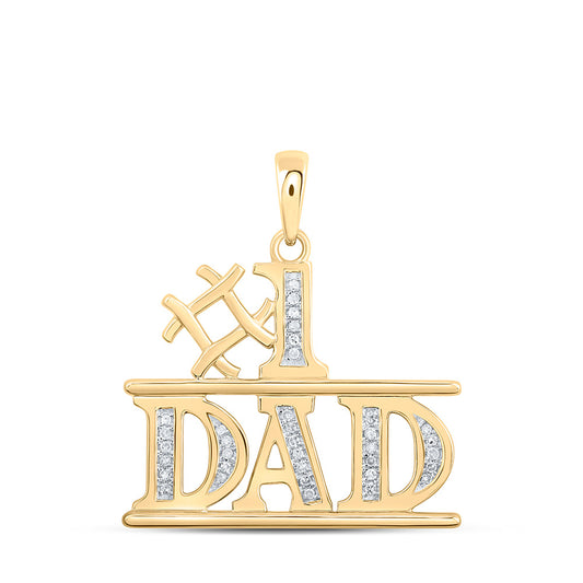 10K Yellow Gold Mens Round Diamond Number 1 Dad Charm Pendant 1/10 Cttw