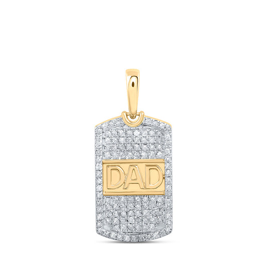 10K Yellow Gold Mens Round Diamond Dad Charm Pendant 1/3 Cttw