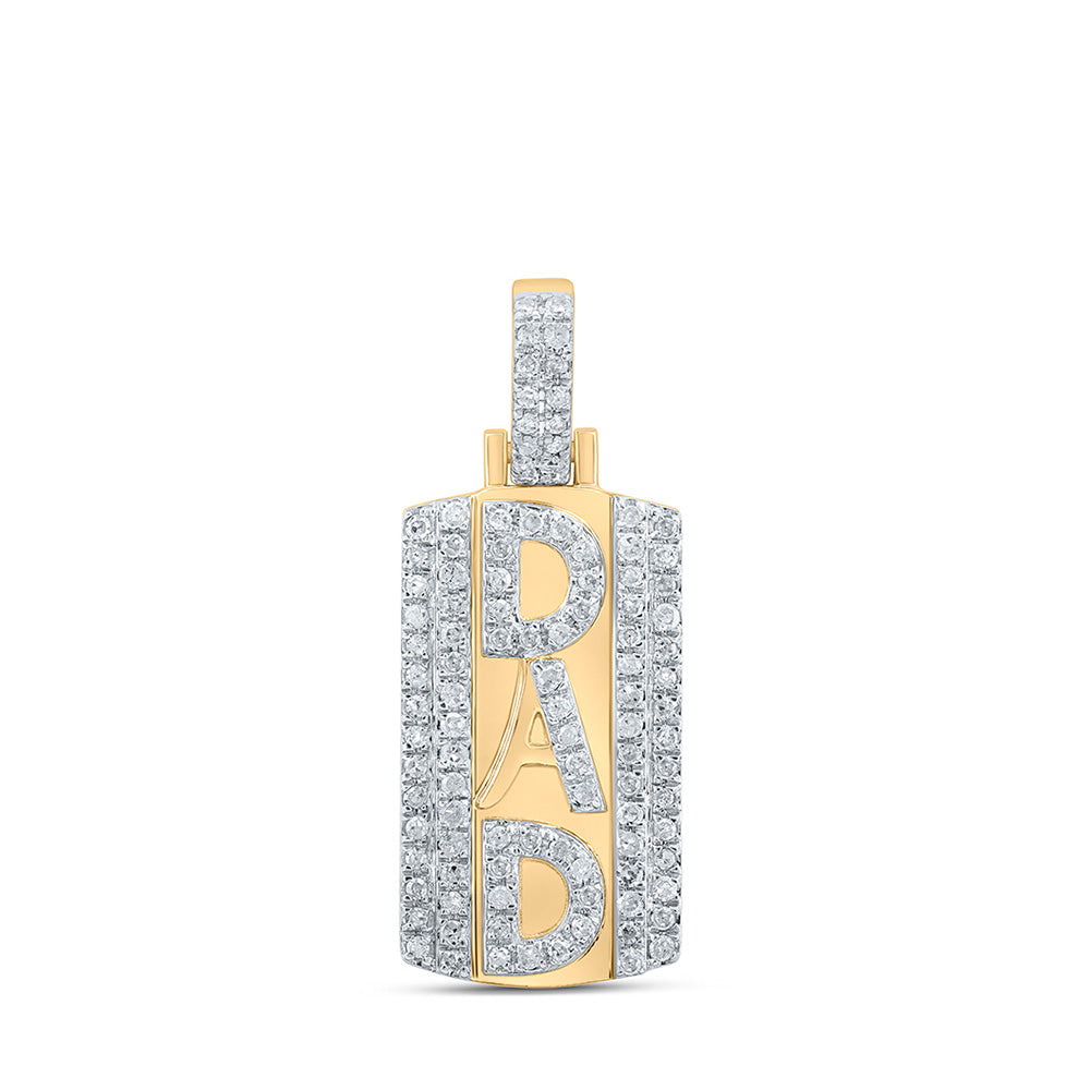 10K Yellow Gold Mens Round Diamond Dad Charm Pendant 1/3 Cttw