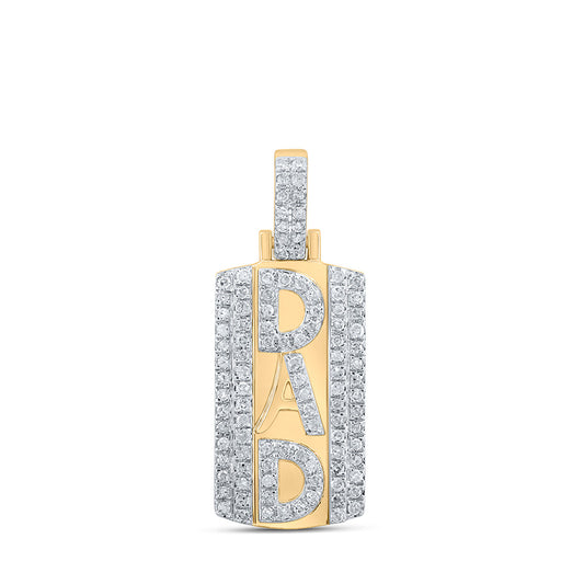 10K Yellow Gold Mens Round Diamond Dad Charm Pendant 1/3 Cttw