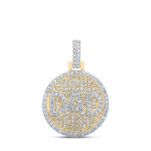 10K Yellow Gold Mens Round Diamond Circle Dad Charm Pendant 1/2 Cttw