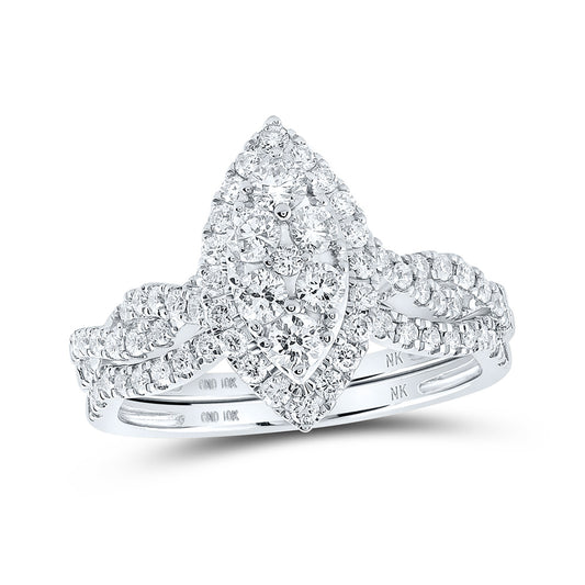 10K White Or Yellow Gold Round Diamond Marquise-shape Bridal Wedding Ring Band Set , Womens Size: 5-10