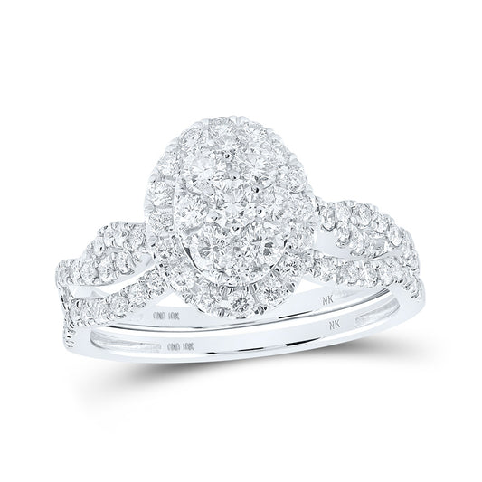 10K White Or Yellow Gold Round Diamond Oval Cluster Bridal Wedding Ring Band Set, Womens Size: 5-10
