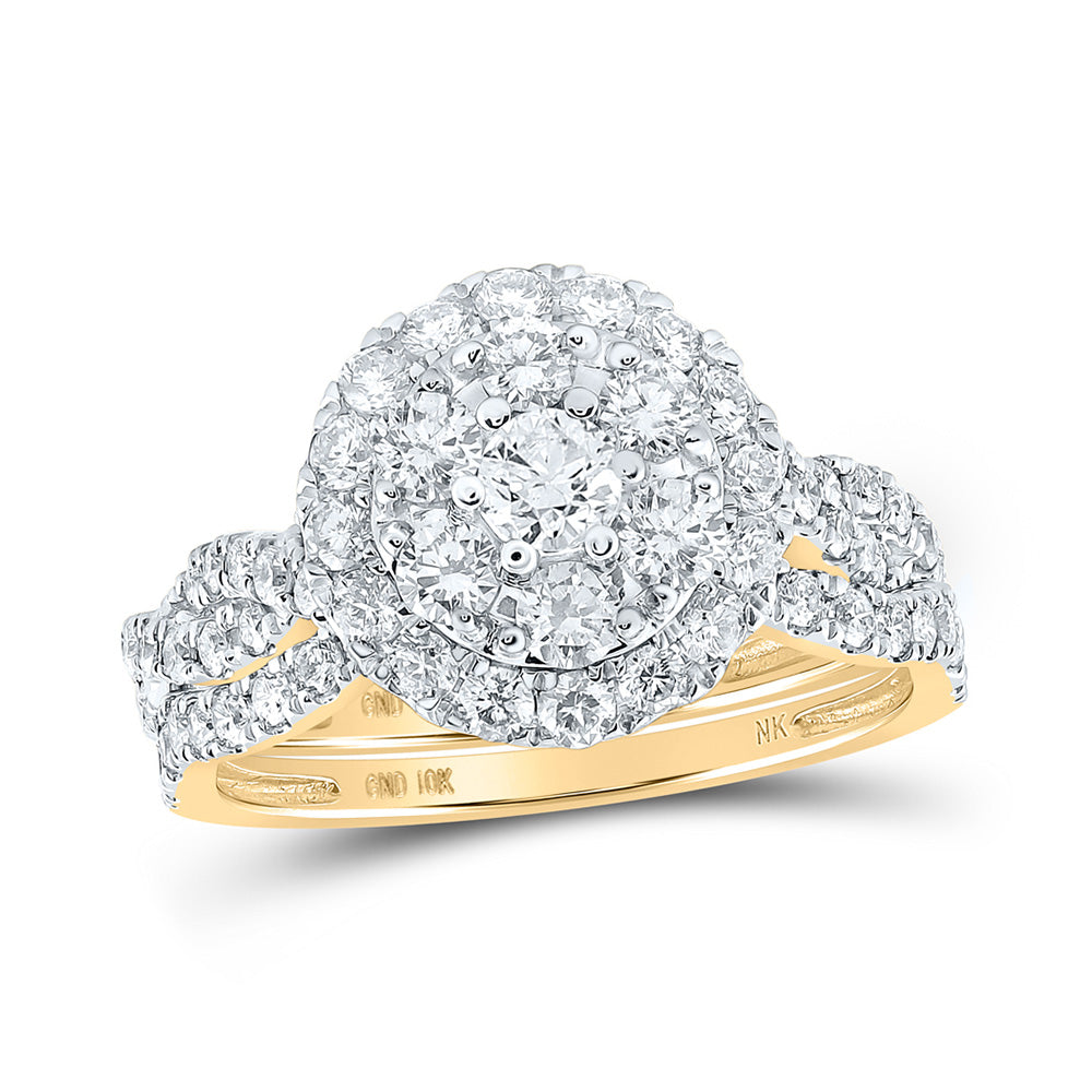 10K White Or Yellow Gold Round Diamond Halo Bridal Wedding Ring Band Set, Womens Size: 5-10