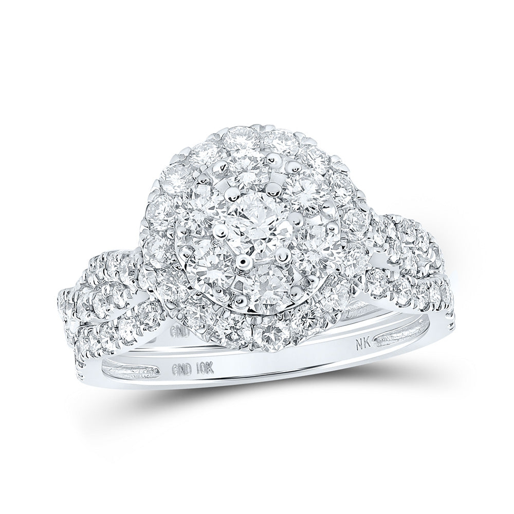 10K White Or Yellow Gold Round Diamond Halo Bridal Wedding Ring Band Set, Womens Size: 5-10