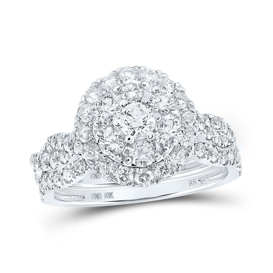 10K White Or Yellow Gold Round Diamond Halo Bridal Wedding Ring Band Set, Womens Size: 5-10