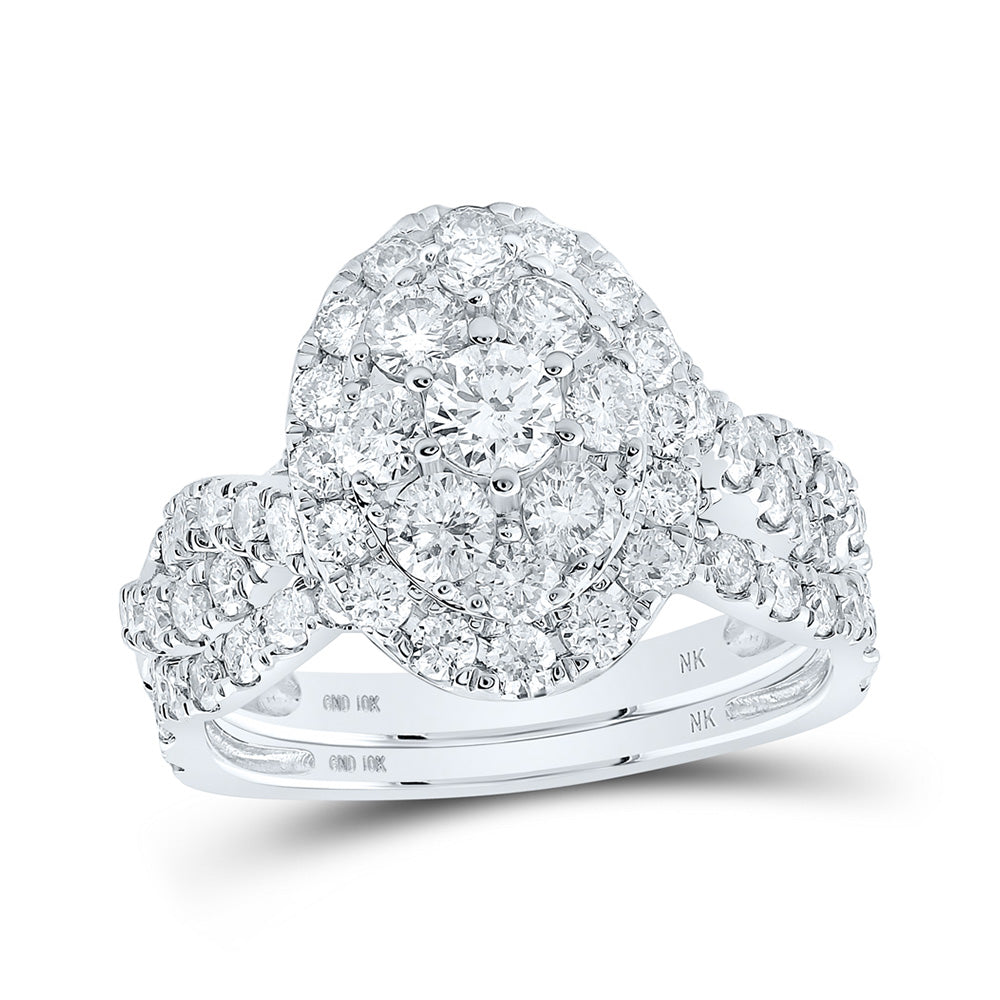 10K White Gold Round Diamond Oval Halo Bridal Wedding Ring Band Set 2 Cttw, Womens Size: 5-10