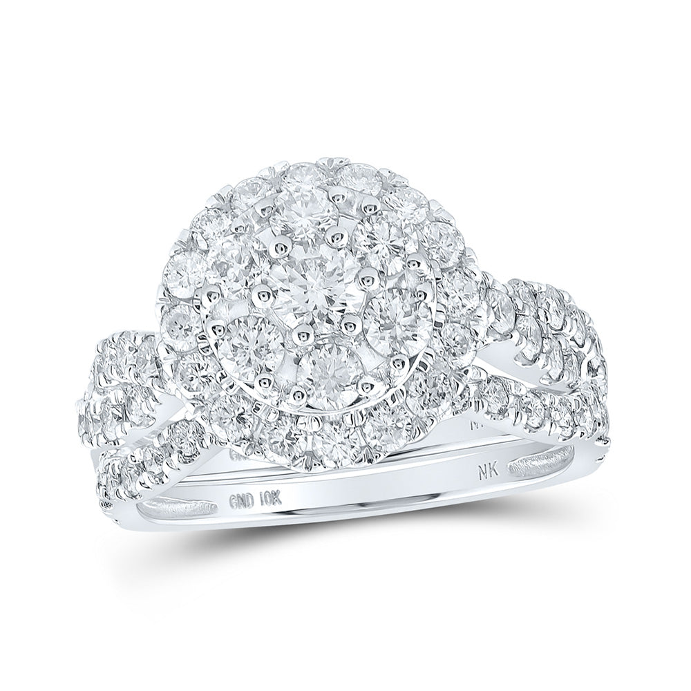 10K White Or Yellow Gold Round Diamond Halo Bridal Wedding Ring Band Set , Womens Size: 5-10