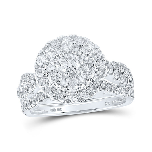 10K White Or Yellow Gold Round Diamond Halo Bridal Wedding Ring Band Set , Womens Size: 5-10