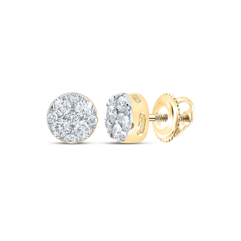 10K White Or Yellow Gold Womens Round Diamond Cluster Earrings