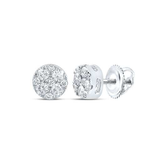10K White Or Yellow Gold Womens Round Diamond Cluster Earrings