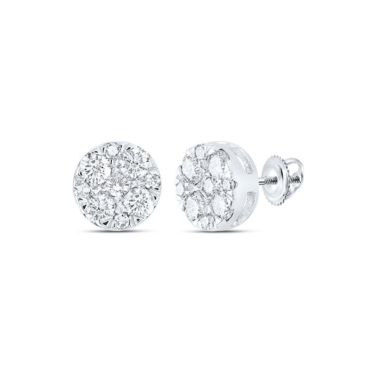 10K White Or Yellow Gold Womens Round Diamond Cluster Earrings