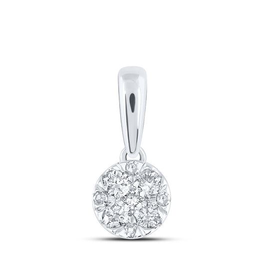 10K White Or Yellow Gold Womens Round Diamond Flower Cluster Pendant