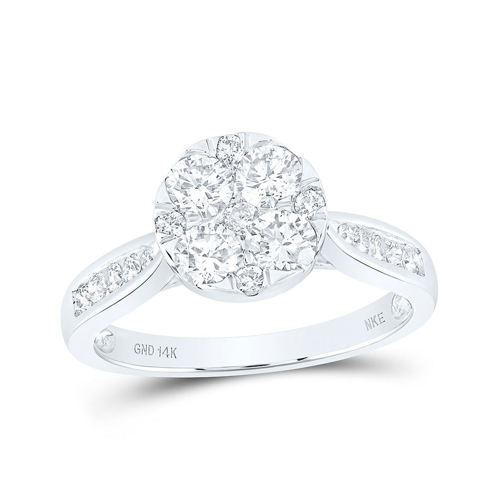 14K White Or Yellow Gold Womens Round Diamond Cluster Ring , Womens Size: 5-10