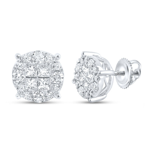 14K White Or Yellow Gold Womens Princess Diamond Cluster Earrings