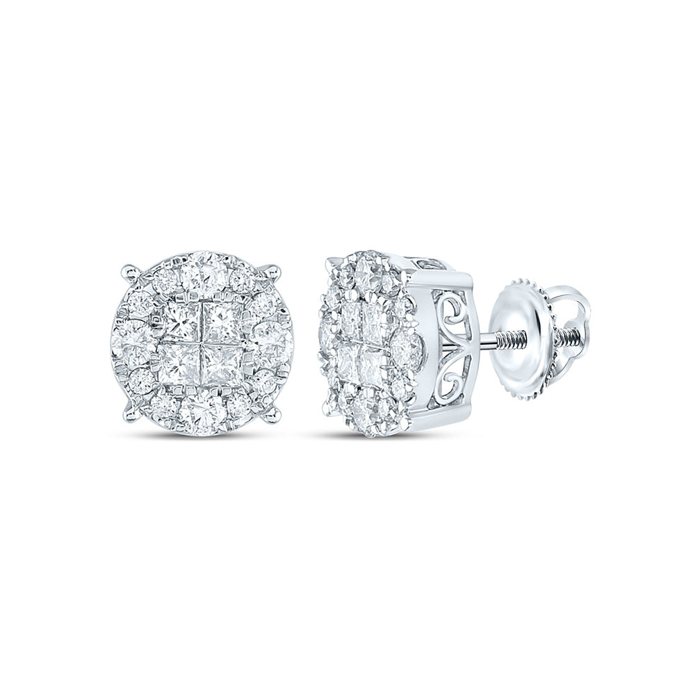 14K White Or Yellow Gold Womens Princess Diamond Cluster Earrings