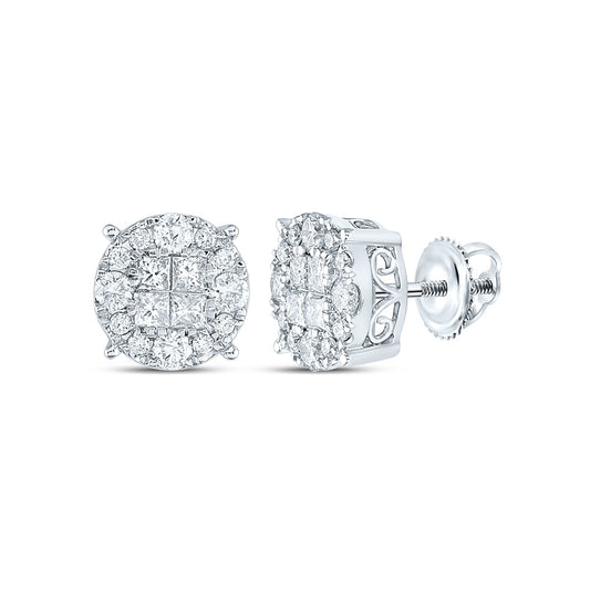 14K White Or Yellow Gold Womens Princess Diamond Cluster Earrings