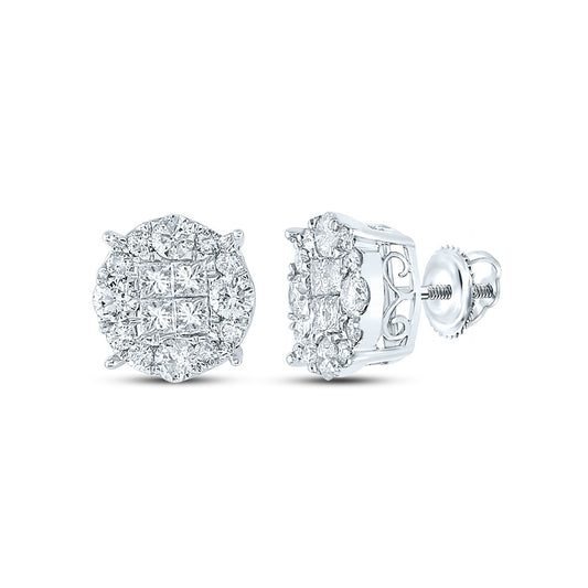 14K White Or Yellow Gold Womens Princess Diamond Cluster Earrings
