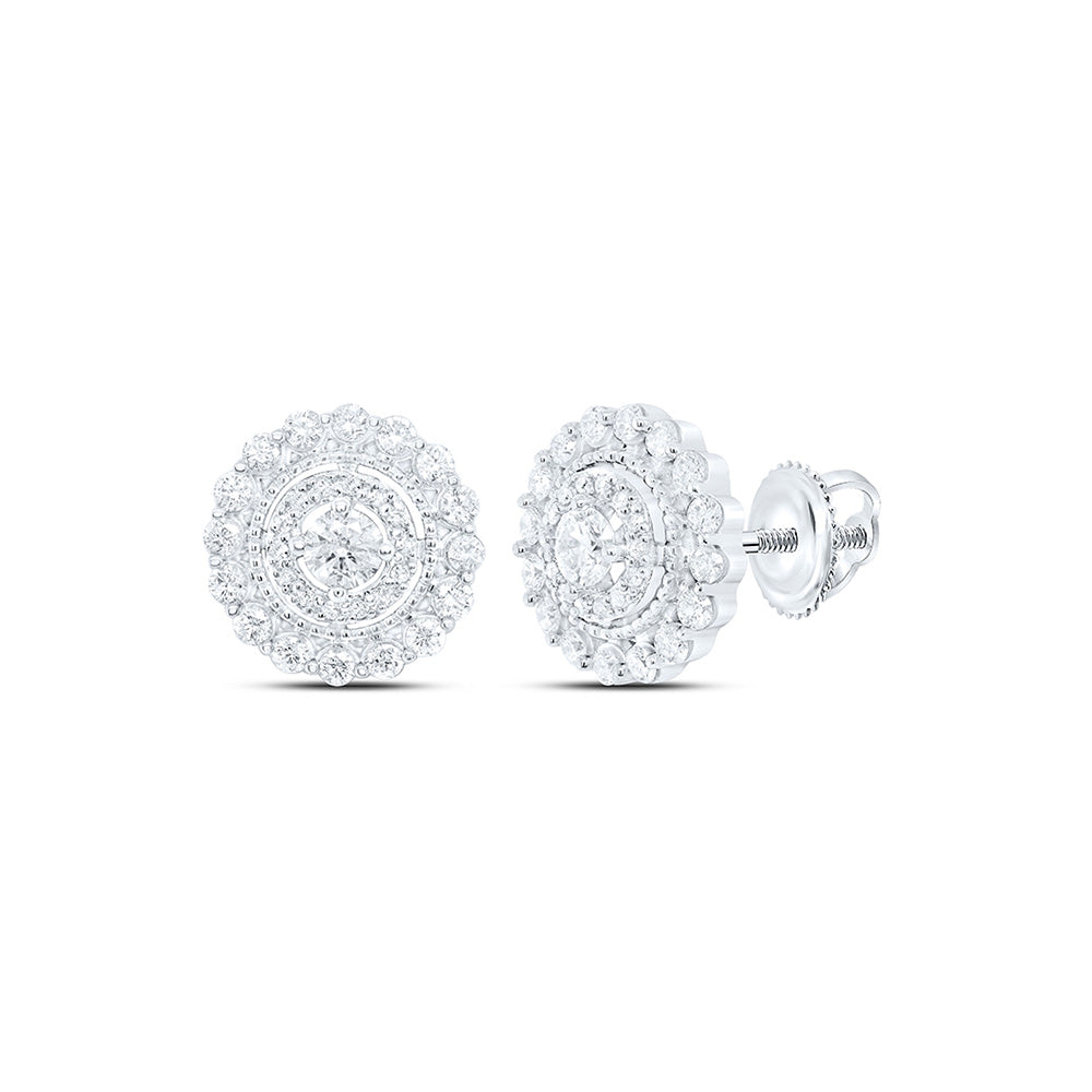10K White Gold Womens Round Diamond Cluster Earrings 1 Cttw
