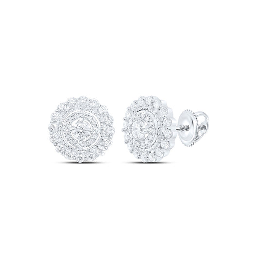 10K White Gold Womens Round Diamond Cluster Earrings 1 Cttw
