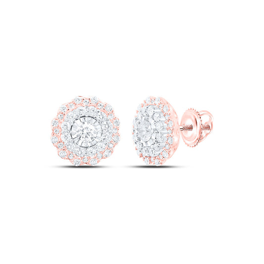 10K Yellow Or White Or Rose Gold Womens Round Diamond Halo Circle Earrings