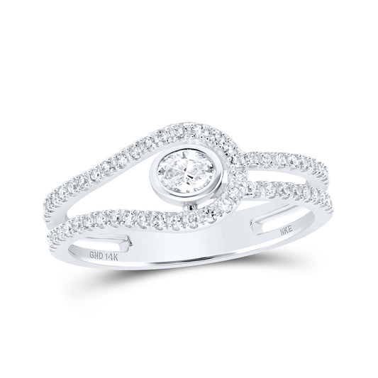 14K White Gold Womens Round Diamond Lasso Band Ring 3/8 Cttw, Womens Size: 5-10