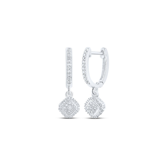 10K Yellow Or White Or Rose Gold Womens Round Diamond Hoop Dangle Earrings