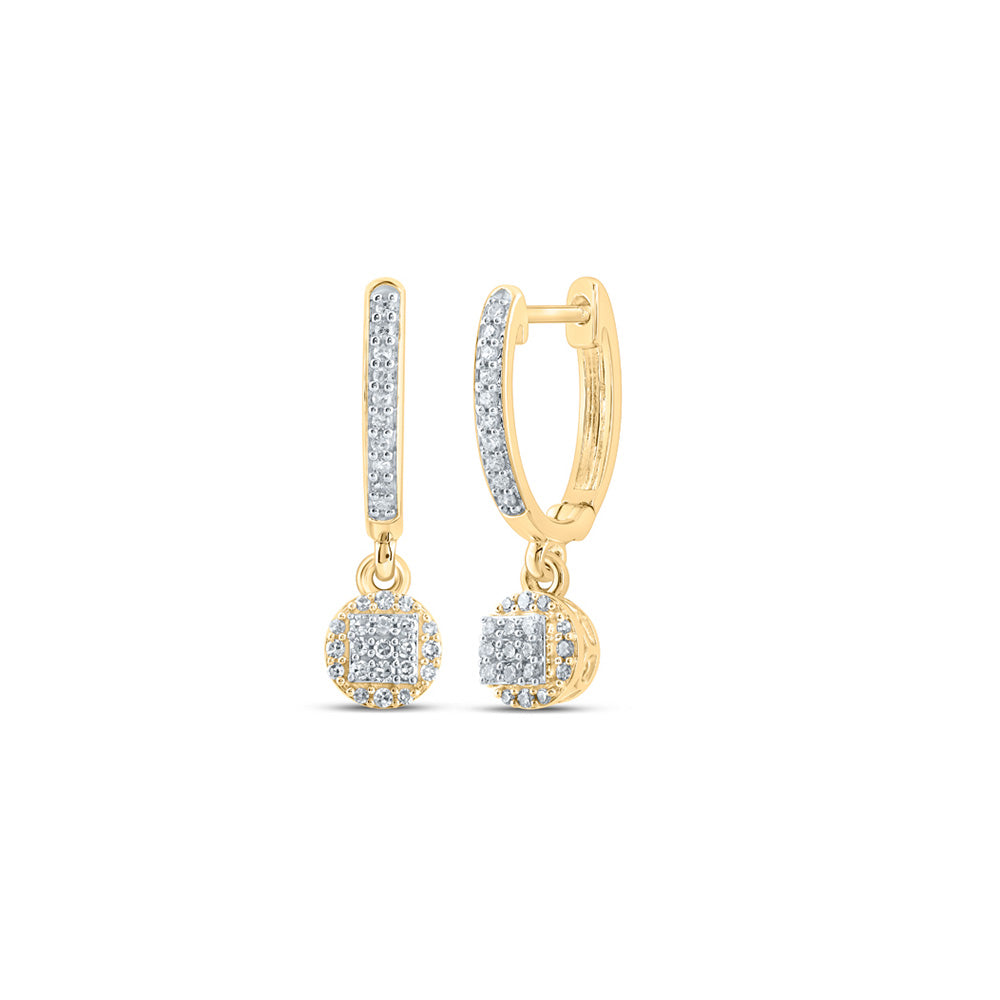10K Yellow Or White Or Rose Gold Womens Round Diamond Hoop Dangle Earrings