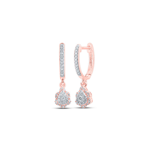 10K Yellow Or Rose Gold Womens Round Diamond Hoop Dangle Earrings