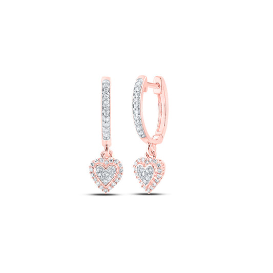 10K White Or Rose Gold Womens Round Diamond Heart Hoop Dangle Earrings