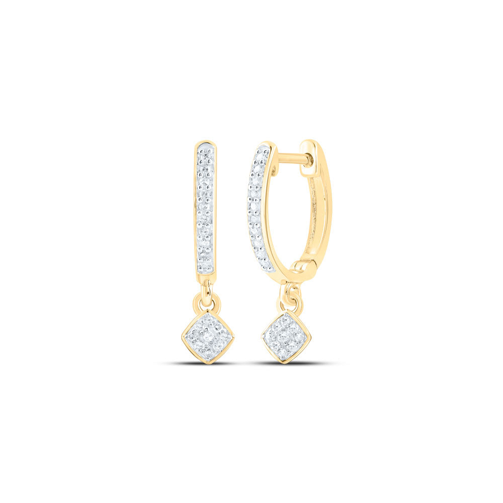 10K White Or Yellow Gold Womens Round Diamond Hoop Dangle Earrings