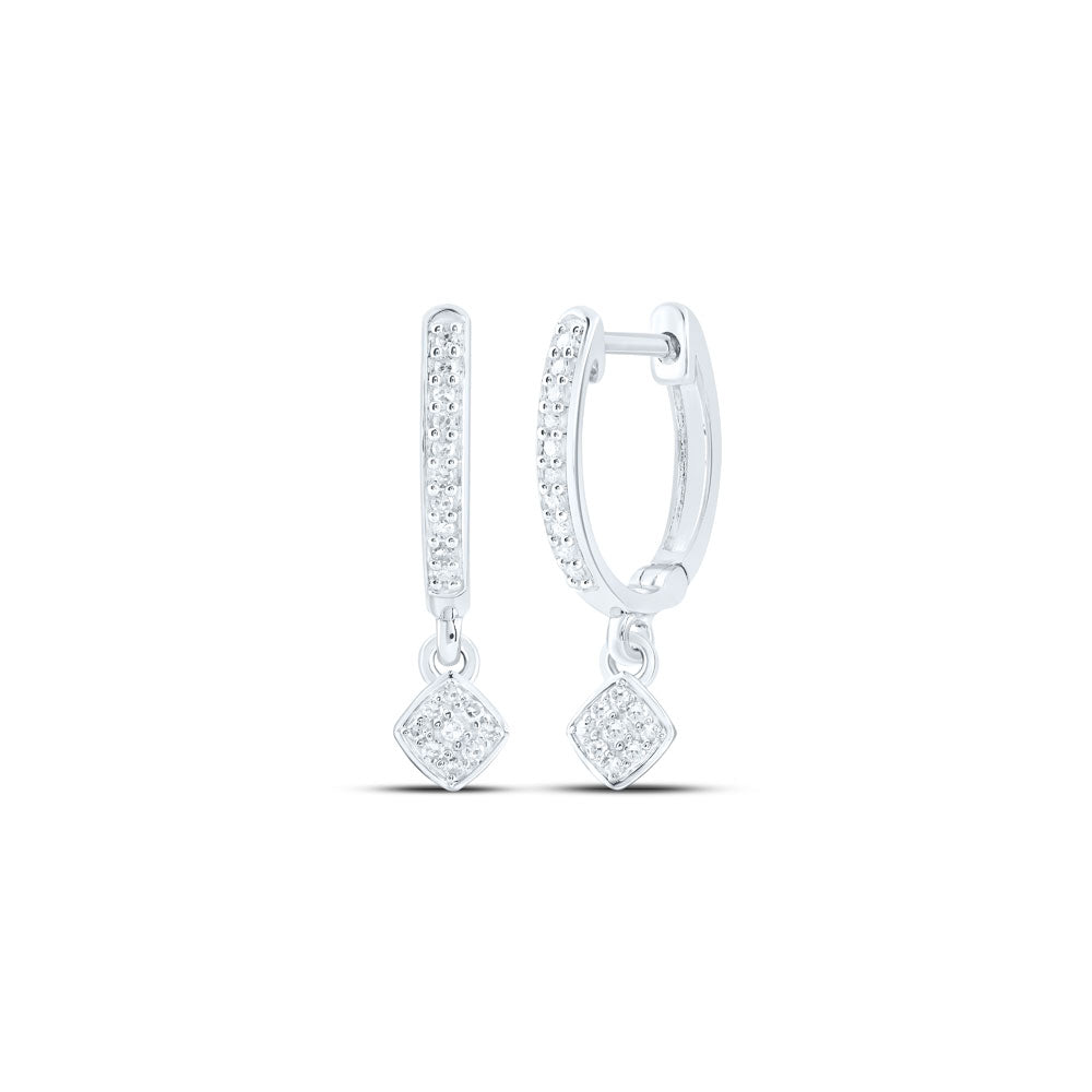 10K White Or Yellow Gold Womens Round Diamond Hoop Dangle Earrings