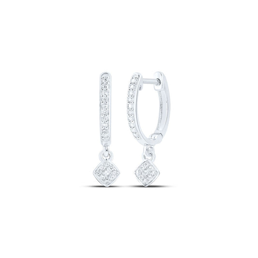 10K White Or Yellow Gold Womens Round Diamond Hoop Dangle Earrings