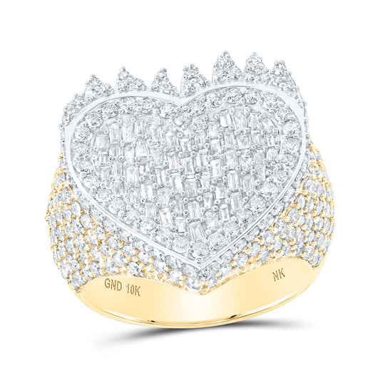 10K Yellow Gold Womens Baguette Diamond Heart Ring 3 Cttw, Womens Size: 5-10