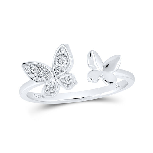 10K White Or Yellow Gold Womens Round Diamond Butterfly Ring , Womens Size: 5-10