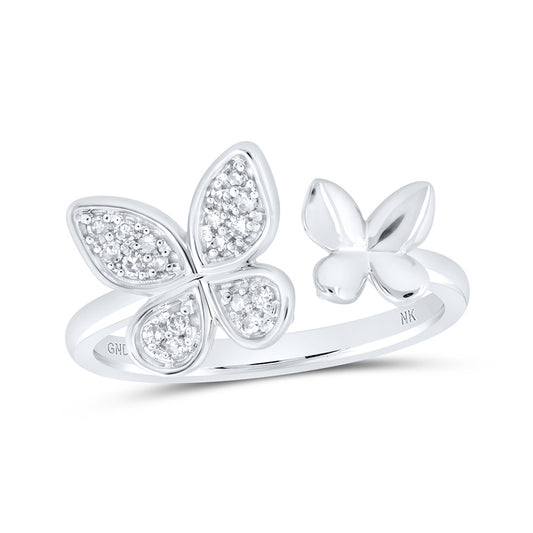 10K White Or Yellow Gold Womens Round Diamond Butterfly Ring , Womens Size: 5-10