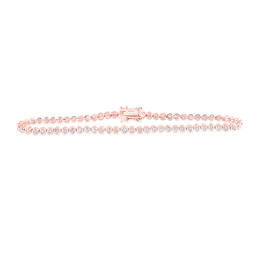 10K Rose Gold Womens Round Diamond Tennis Bracelet 7/8 Cttw