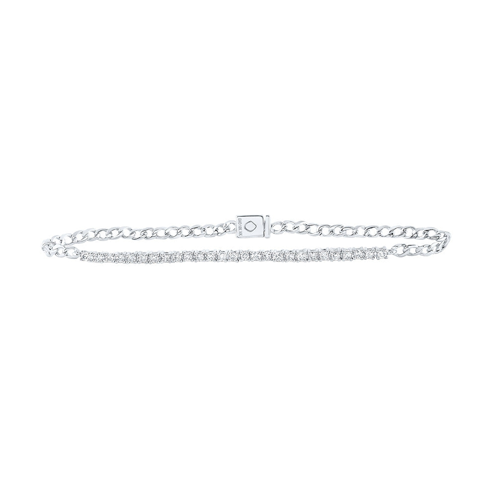 10K White Or Yellow Gold Womens Round Diamond Single Row Fashion Bracelet