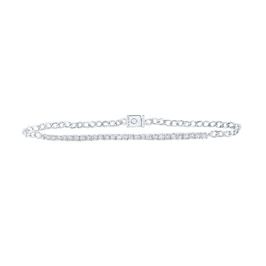 10K White Or Yellow Gold Womens Round Diamond Single Row Fashion Bracelet