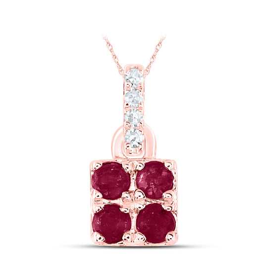 14K Yellow Or White Or Rose Gold Womens Round Diamond Square Pendant
