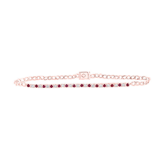 10K Rose Gold Womens Round Ruby Diamond Tennis Bracelet 1 Cttw