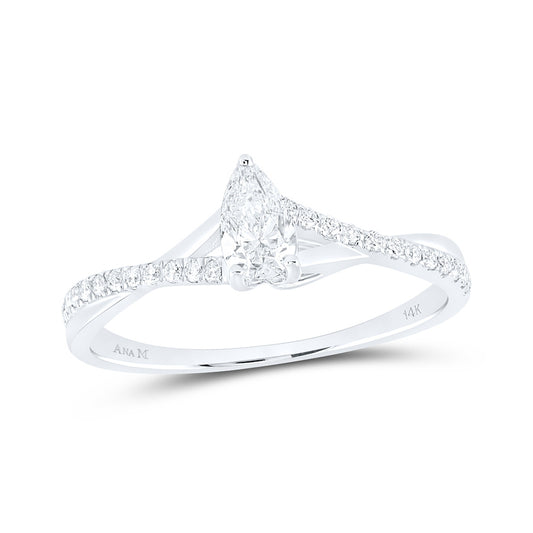 14K White Or Yellow Gold Pear Diamond Solitaire Bridal Wedding Engagement Ring , Womens Size: 5-10