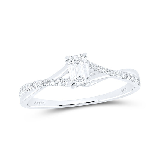 14K White Gold Emerald Diamond Solitaire Bridal Wedding Engagement Ring 3/8 Cttw, Womens Size: 5-10