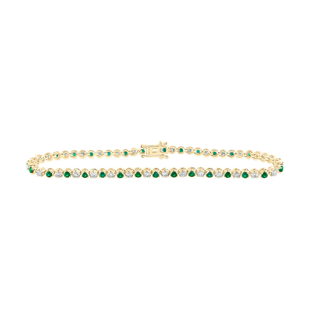 14K Yellow Gold Womens Round Emerald Diamond Tennis Bracelet 2 Cttw